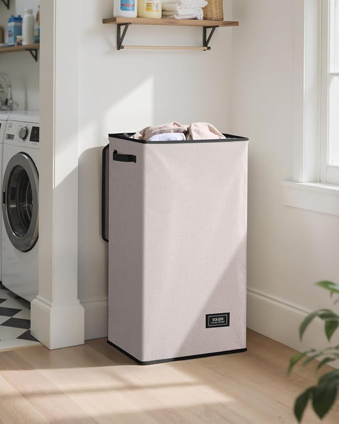 SOLEDI Laundry Hamper with Lid 100L Large & Tall Collapsible Laundry Basket, Clothes Hamper with Bag Removable Easy to Carry, Dirty Hampers for Bedroom, Bathroom, Dorm, College,Light taupe - Image 2
