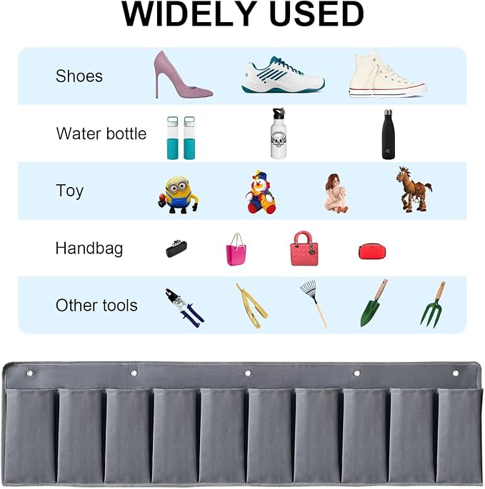 RVZONE RV Shoe Pockets 10 Pockets Heavy Hanging Bedside Storage Organizer with Sturdy Hooks Storage Pockets Hangs on bed for Shoes Toys and Tool Accessories - Image 4