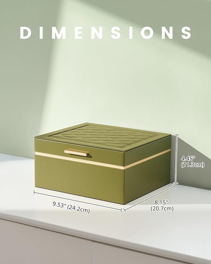 Lolalet Jewelry Box Organizer for Women Girls, 2 Layer Jewelry Organizers and Storage for Necklace Earrings Rings Bracelets, Large Jewellery Holder Case Birthday Mothers Day Gifts -Olive Green - Image 5