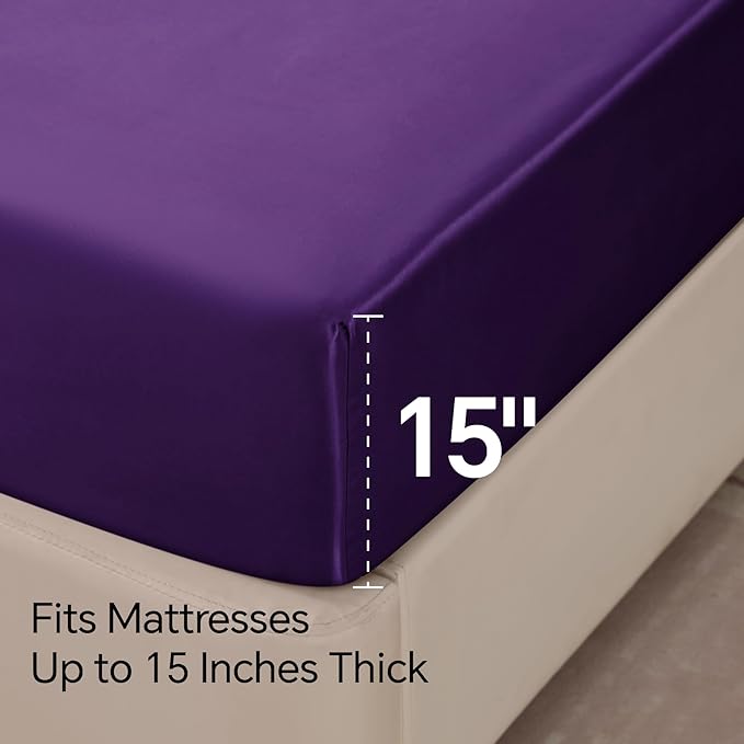 BEDELITE Satin Sheets Twin XL Size Bed Set, Luxury Soft Plum Purple Sheets for Hair and Skin, Similar to Silk Bed Sheets Set 3 Pieces with 1 Deep Pocket Fitted Sheet, 1 Flat Sheet, and 1 Pillowcase