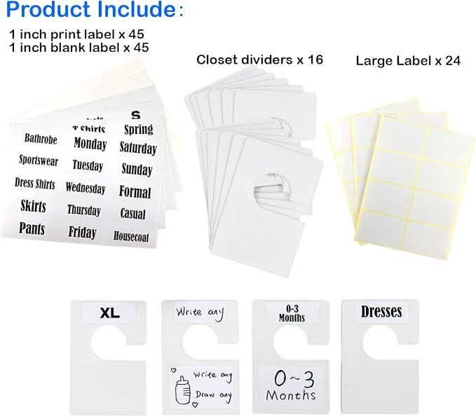32 Pack White Clothing Rack Size Dividers Plus 150 Labels (1 Inch) and 40 Large Blank Labels, Large Rectangular Clothing Closet Dividers (Pearl White) - Image 4