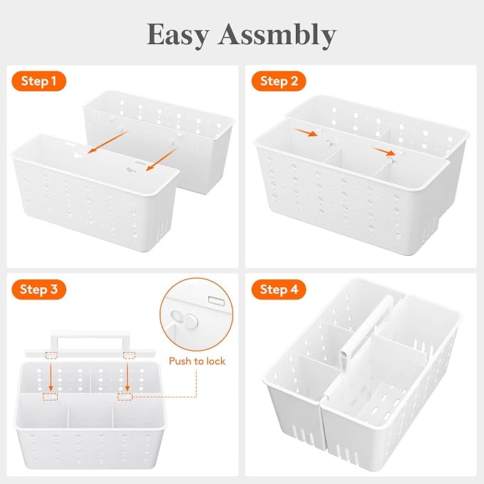 Lifewit Shower Caddy Portable, Cleaning Supplies Caddy Organizer with Handle and Adjustable Dividers, Plastic Shower Basket for Dorm Room Essentials, College, Bathroom, White, 2 Packs - Image 7