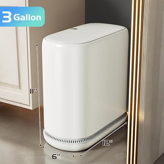Bathroom Trash Can with Lid, 3 Gallon Small Slim Garbage Bin with Auto-Adsorption & 75 Bags (5 Rolls), Mini Waste Basket Dog Proof for Bathroom, Kitchen, Office, Bedroom, Laundry, Toilet, Rv, White - Image 8