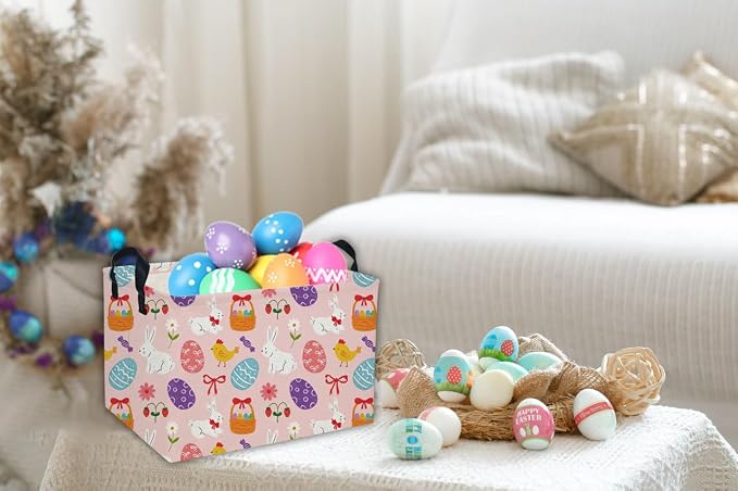 Rectangular Easter Basket Kids Basket Rectangular Cute Storage Bin Organizer Box Room Decor for Home Decor.(Bowknot eggs) - Image 4