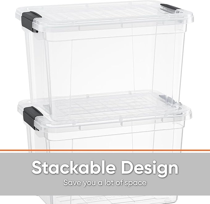 Superio Small Clear Storage Boxes with Lids, 4.75 Quart Plastic Container Bins for Organizing, Stackable Crates, BPA Free, Non Toxic, Odor Free, Organizers for Home, Office and Dorm, 6 Pack