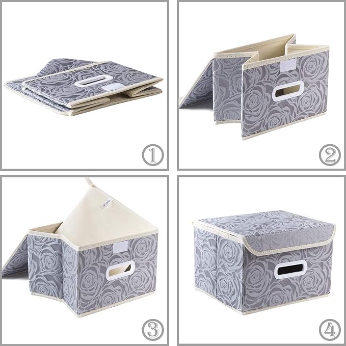 PRANDOM Collapsible Storage Boxes with Lids Fabric Decorative Storage Bins Cubes Organizer Containers Baskets with Cover Handles Divider for Bedroom Closet Living Room 9.8x7.9x6.7 Inch 3 Pack - Image 7