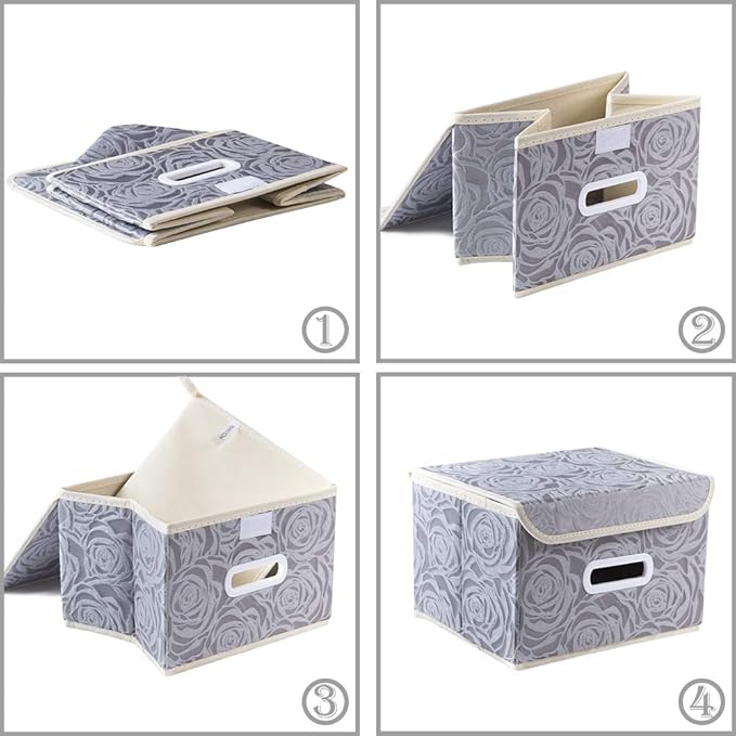 PRANDOM Collapsible Storage Boxes with Lids Fabric Decorative Storage Bins Cubes Organizer Containers Baskets with Cover Handles Divider for Bedroom Closet Living Room 9.8x7.9x6.7 Inch 3 Pack - Image 5