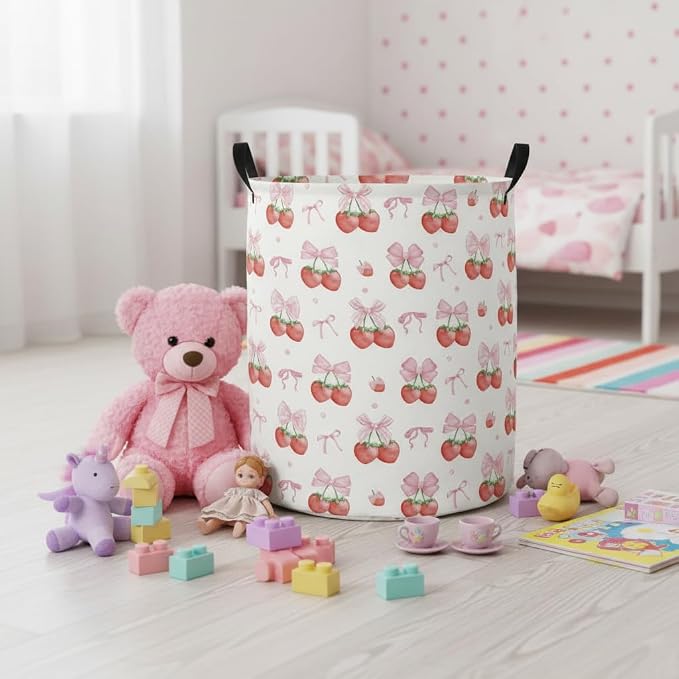 Baby Laundry Hamper kids laundry Basket Waterproof Laundry Bag for Bedroom Toy Clothes Organizer Room Décor(Strawberry) - Image 5