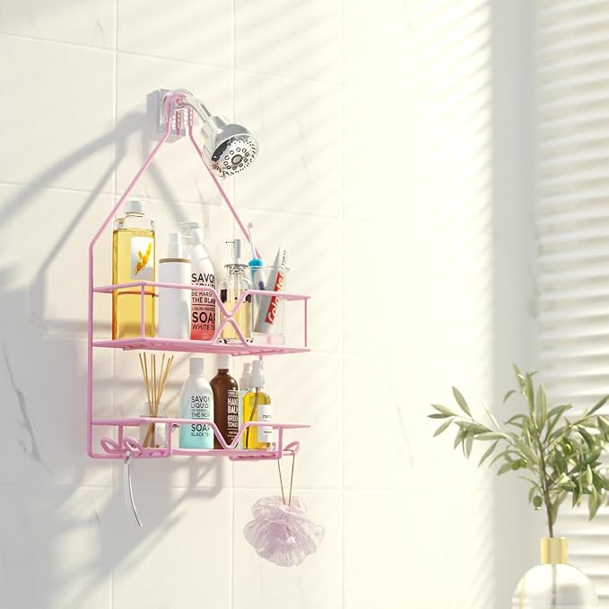 TreeLen Pink Shower Caddy Over Shower Head, Pink Bathroom Accessories, Gift for Girlfriend, Wife, Little Girl - Image 6