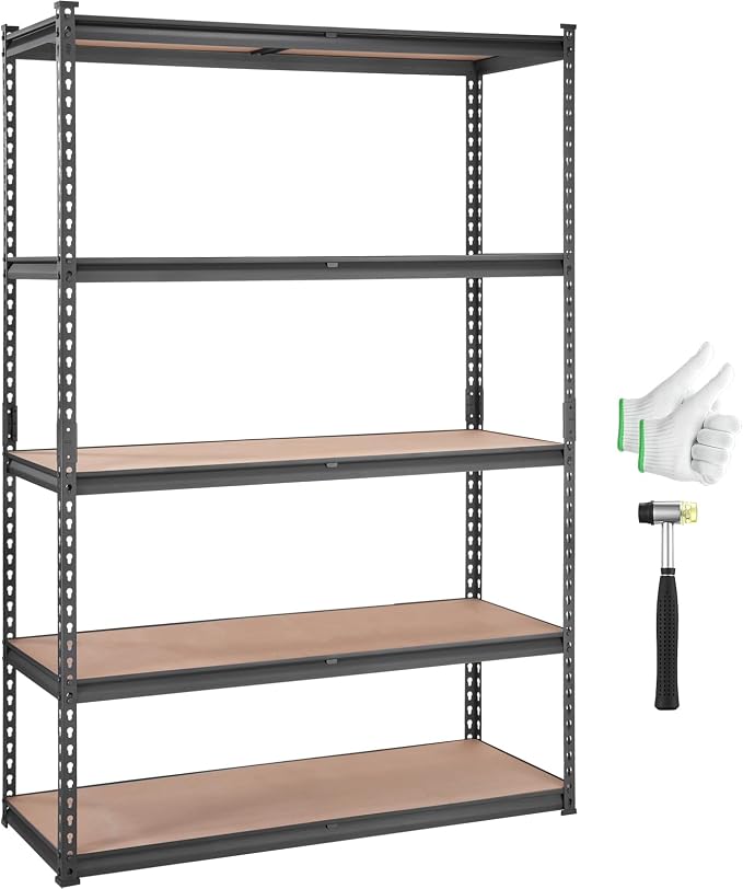 VEVOR Storage Shelving Unit, 5-Tier Adjustable, 2000 lbs Capacity, Heavy Duty Garage Shelves Metal Organizer Utility Rack, Black, 48" L x 18" W x 72" H for Kitchen Pantry Basement Bathroom Laundry by VEVOR