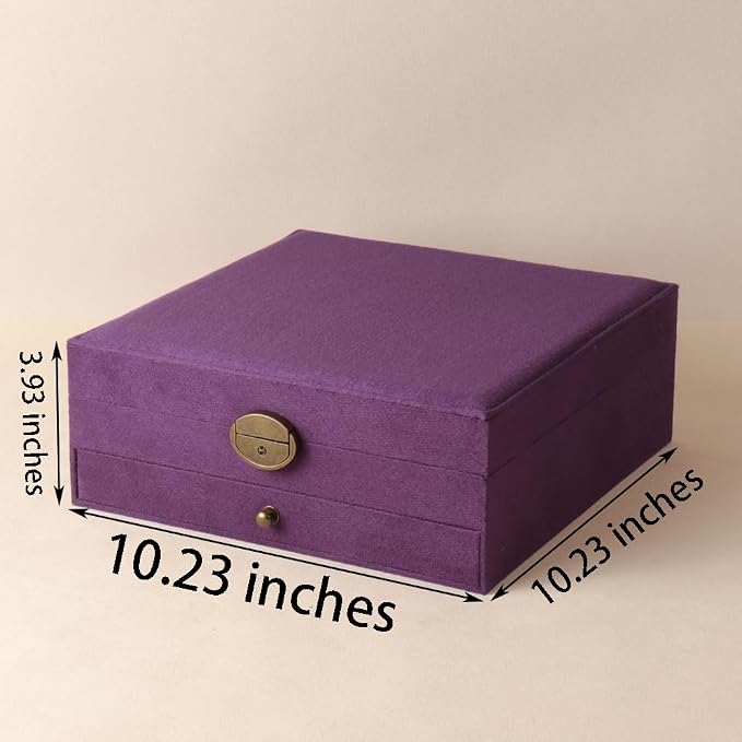 Women Jewelry Box Lockable 3 Layers Large Jewelry Organizer Storage Case for Earrings Necklaces Rings Bracelets,Green Display Jewel Holder (Purple) - Image 4