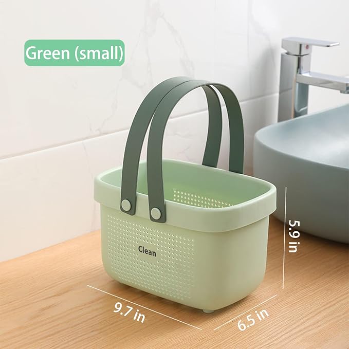 JiatuA Plastic Storage Basket with Handle Portable Shower Caddy Tote Organizer Basket Bin for Bathroom Kitchen Dorm Room Bedroom, Small Green - Image 4