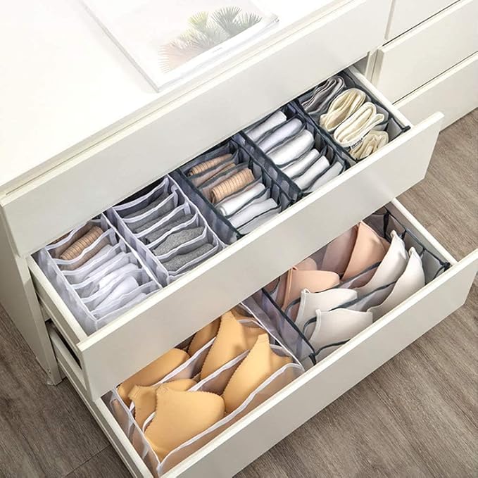 3 Set Underwear Organizer, Foldable Bra Underwear Drawer Organizer Divider Bins for Underwear, Socks, Ties, Bras, Underwear Storage Compartment Box (Gray) - Image 4