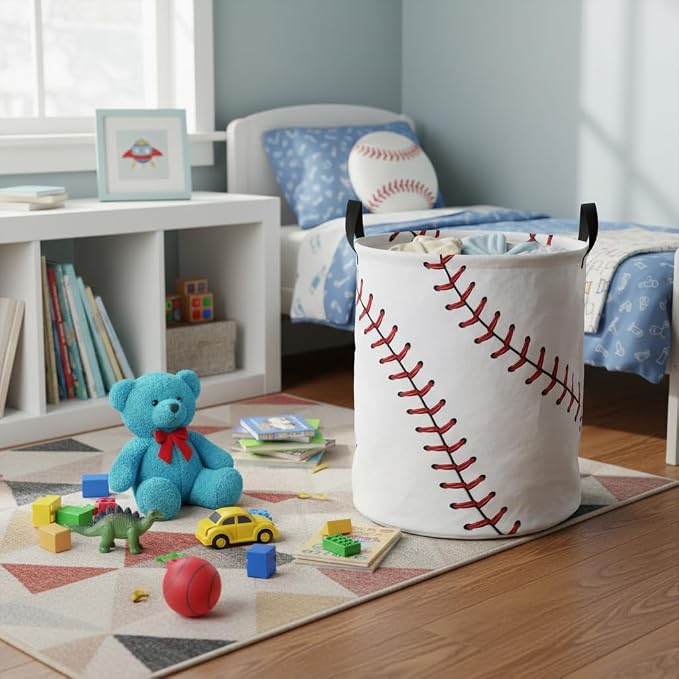 Baby Laundry Hamper kids laundry Basket Waterproof Laundry Bag for Bedroom Toy Clothes Organizer Room Décor(Baseball) - Image 6