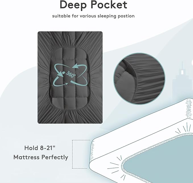 Mattress Topper Full XL,Extra Thick Mattress Pad Cover for Back Pain,Cooling Mattress Protector with 8-21 Inch Deep Pocket,Overfilled Down Alternative Filling,Grey