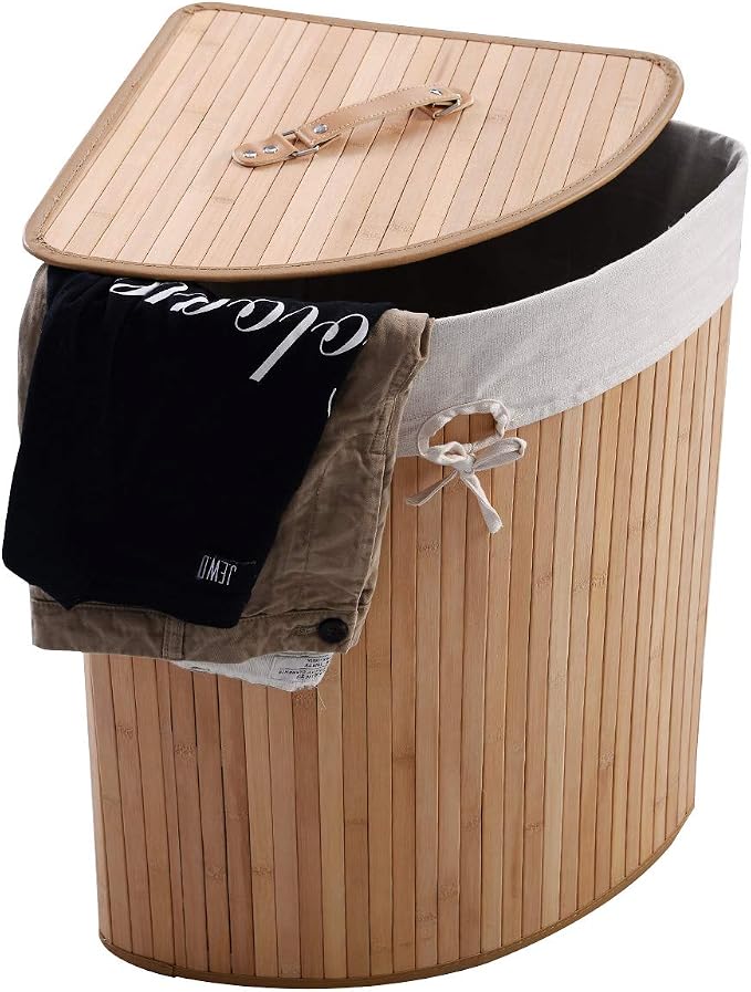 GOFLAME Corner Bamboo Laundry Hamper with Lid and Removable Liner, Washing Clothes Basket Storage Bin with Handle, Suitable for Bedroom, Bathroom, Laundry (Natural) - Image 5