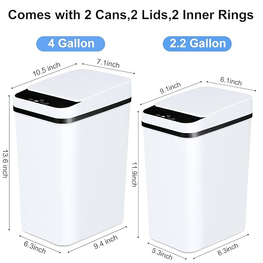 Anborry Bathroom Trash Cans with Lid 2 Pack Touchless Automatic Motion Sensor 2.2 Gal & 4 Gal Small Garbage Can, Smart Electric Narrow Garbage Bin for Bedroom Office Kitchen (White) - Image 4