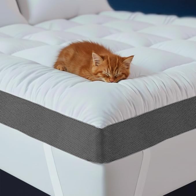 HYPREST 4 Inch Memory Foam Mattress Topper King, Thick Cooling Cotton Pillow Top Mattress Topper with 2000 GSM Shredded Memory Foam - Soft & Supportive for Back Pain Relief, Non-Slip Bottom