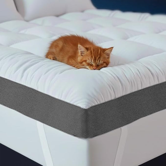 HYPREST 4 Inch Memory Foam Mattress Topper King, Thick Cooling Cotton Pillow Top Mattress Topper with 2000 GSM Shredded Memory Foam - Soft & Supportive for Back Pain Relief, Non-Slip Bottom