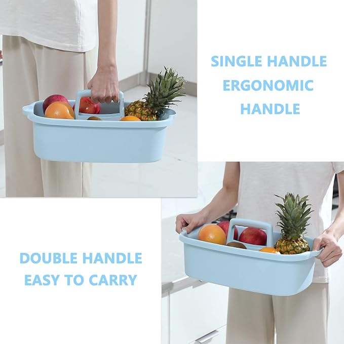Large Cleaning Supplies Caddy Portable Shower Basket Supply Organizer with Handle Plastic Bucket Tool Storage for Bathroom, Bedroom, Kitchen, College Dorm, Garden, Blue - Image 3