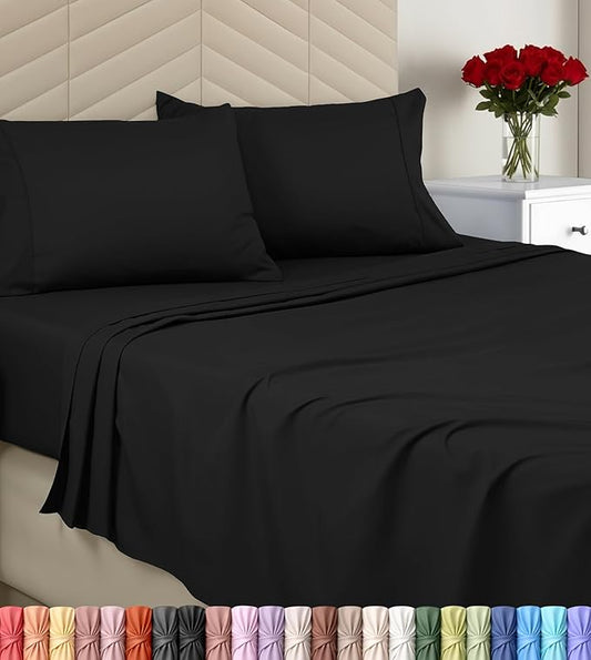 Utopia Bedding Queen Size 4 Piece Sheet Set - Brushed Microfiber - Soft Bed Sheets for Queen Size Bed Set - Includes 1 Fitted, 1 Flat, & 2 Pillow Cases - Deep Pocket (Black)