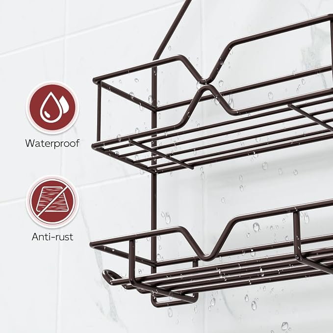 TreeLen Shower Caddy over Shower Head Hanging Bathroom Caddy for Bathroom Organizer 4 Hooks Shampoo Holder-Bronze - Image 5