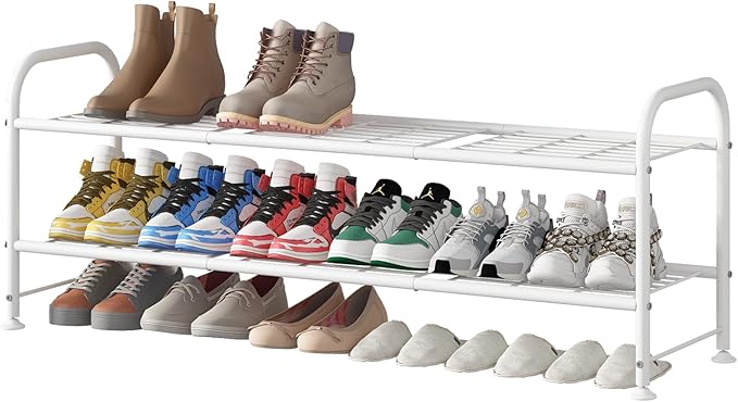 LINZINAR Shoe Rack Long 2 Tier Shoe Storage Organizer Metal Wide Shoe Shelf for Closet Entryway Bedroom 18 Paris Large Capacity, White by LINZINAR