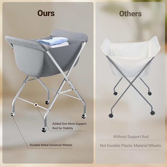 ELYKEN Laundry Cart with Wheels, 33”H Easy Rolling Laundry Hamper with Removable Liner Bag, Sturdy Metal Frame Clothes Basket with 4 Casters and 2 Brakes - Image 3
