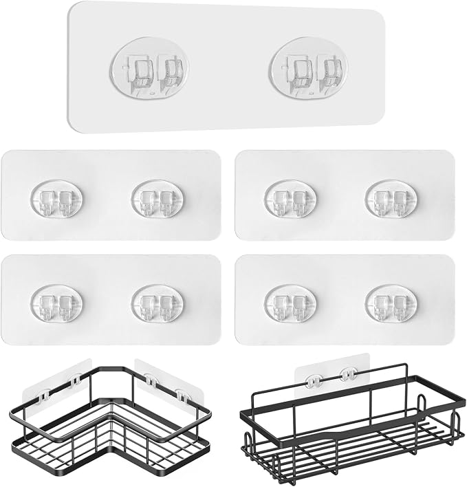 Upgraded Shower Caddy Adhesive Replacement,Strong Adhesive Hooks for Shower Caddy, Waterproof Shower Shelf Adhesive, Shower Adhesive Strips for Shower Organizer and Kitchen Racks (5 Pcs(Double Hooks)) - Image 8