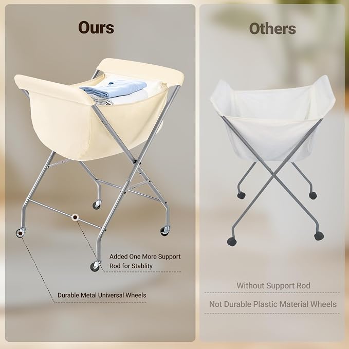 ELYKEN Laundry Cart with Wheels, 33”H Easy Rolling Laundry Hamper with Removable Liner Bag, Sturdy Metal Frame Clothes Basket with 4 Casters and 2 Brakes - Image 8