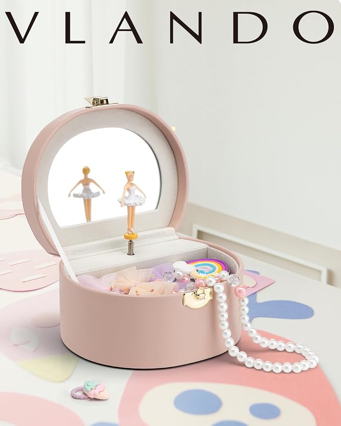 VLANDO Musical Jewelry Box for Girls, Small Kid Music Box with Ballerina for Party Bedroom Decor, Bithday Gift for Girl - Pink - Image 2