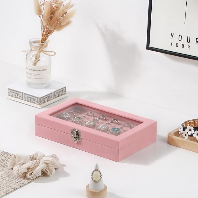 Travel Jewelry Box,Small Jewelry Case,Rings Earrings Cufflinks Organizer for Girls (Pink, Ring Box) - Image 6