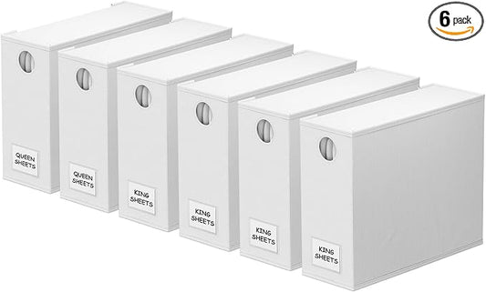 SpaceAid 6 Pack Bed Sheet Organizers and Storage, Foldable Sheet Organizer with Window for Linen Closet, Set Folder Keeper for Queen & King Size Bedding Storage (White) by SpaceAid