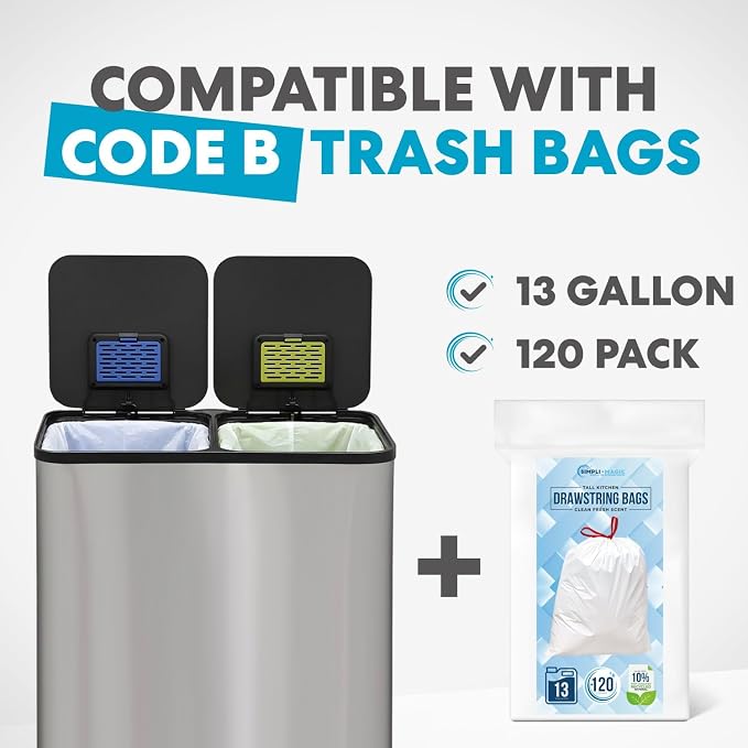 SIMPLI-Magic 21 Gallon (80L) Dual Compartment Kitchen Trash Can - Hands-Free Step Pedal, Soft-Close Lid, Stainless Steel Recycling Bin with Odor Filter (40L + 40L) - Image 2