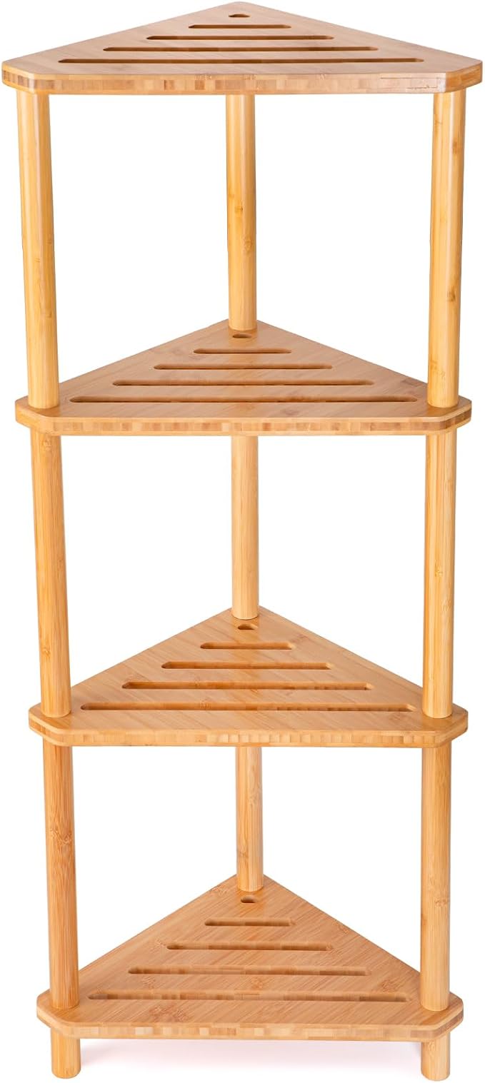 GUGIGP 4-Tier Corner Shower Caddy Stand Bamboo,Standing Corner Shower Shelf,Shower Organizer,Shower Storage Shlves,Waterproof & Durable,Space-Saving Design for Bathroom Kitchen or Living Room by Unknown