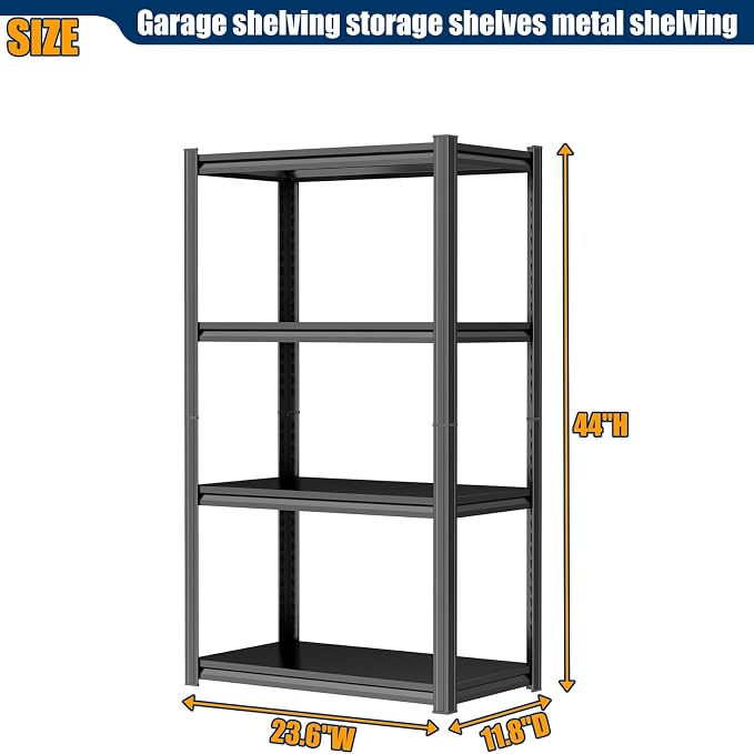 PRESTELION 44" H Storage Shelves 4-Tier Metal Shelf Adjustable Garage Shelving Unit Storage Rack for Basement, Warehouse, Pantry, Closet, Kitchen 44" H x 23.6" W x 11.8" D, Black - Image 2