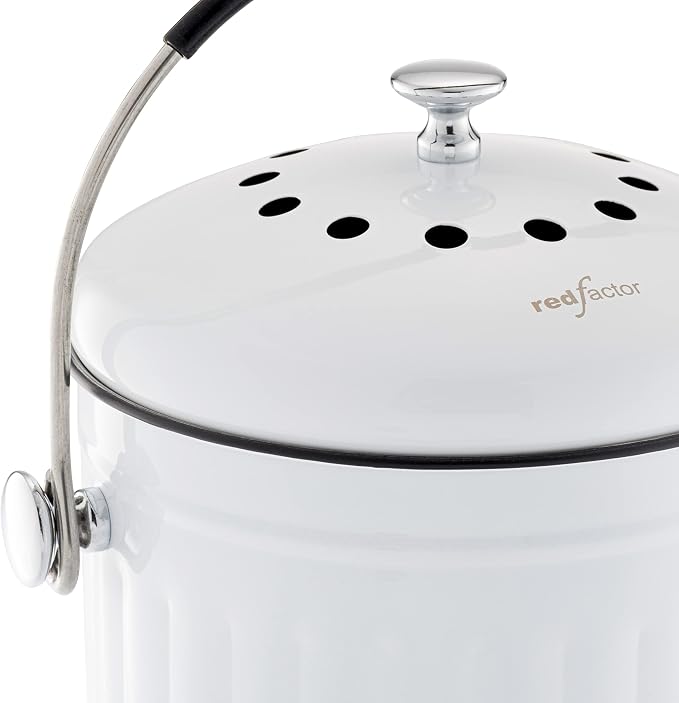 RED FACTOR Premium Compost Bin for Kitchen Countertop - Stainless Steel Food Waste Bucket with Innovative Dual Filter Technology - Includes Spare Filters (White, 1.3 Gallon) - Image 2