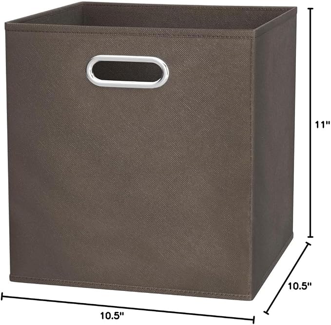 Amazon Basics Collapsible Fabric Storage Bins with Handle, Sturdy Space-Saving Cube Organizer, 10.5" x 10.5" x 11", Taupe, 6-Pack - Image 5