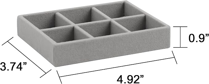 Frebeauty Small Jewelry Tray Set,Stackable Velvet Jewelry Organizer Tray,Mini Jewelry Drawer Organizer,Drawer Inserts,4.92 x 3.74 x 0.9 Inches,6 Grid Earring Organizer for Women(Set 2,Grey) - Image 3