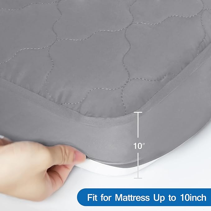 Cot Mattress Pad Protector Waterproof, Quilted Cot Size Mattress Cover 30" X 75" X 10" Fitted for Narrow Twin/Camp Bunk/Rvs Bunk/Guest Beds, Deep Pocket Mattress Topper, Gray (Cover Only)