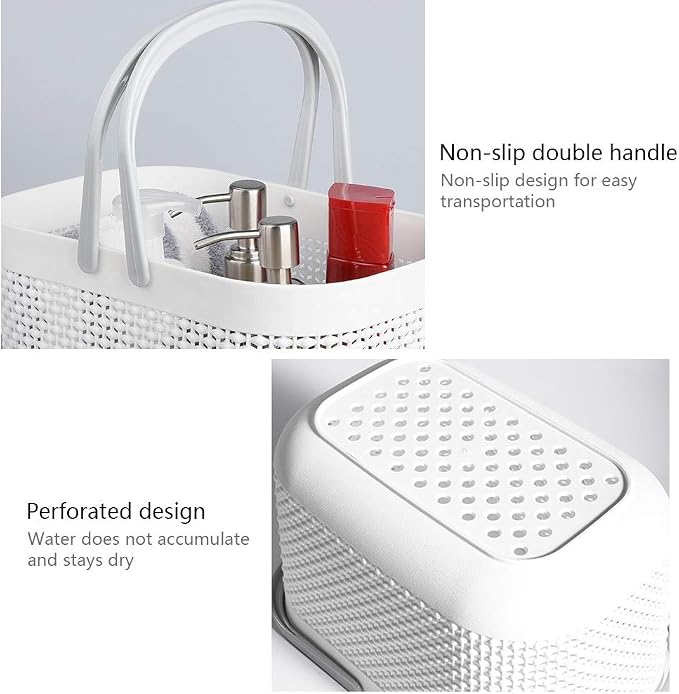UUJOLY Portable Shower Caddy Basket Tote, Plastic Storage Basket with Handles Organizer Bins for Kitchen Bathroom College Dorm, White 2 Pack - Image 2