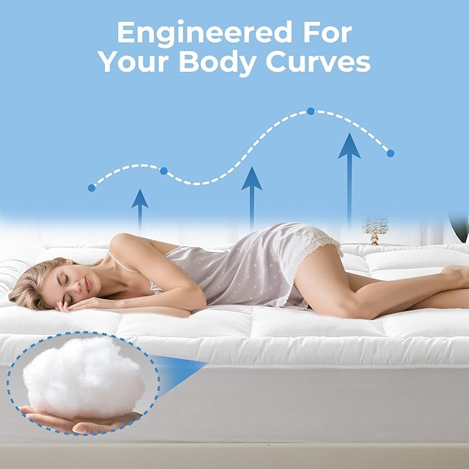 YUGYVOB Full Size Mattress Topper - 600GSM Extra Thick Cooling & Breathable Mattress Pad with Deep Pocket 8"-21" & Soft Down Alternative Filling, White