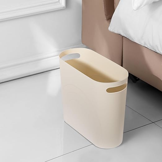 rejomiik Small Trash Can, 3.5 Gallon Slim Garbage Can Plastic Waste Basket with Handles Container Bin for Narrow Spaces Bathroom, Bedroom, Kitchen, Office at Home, Cream - Image 5