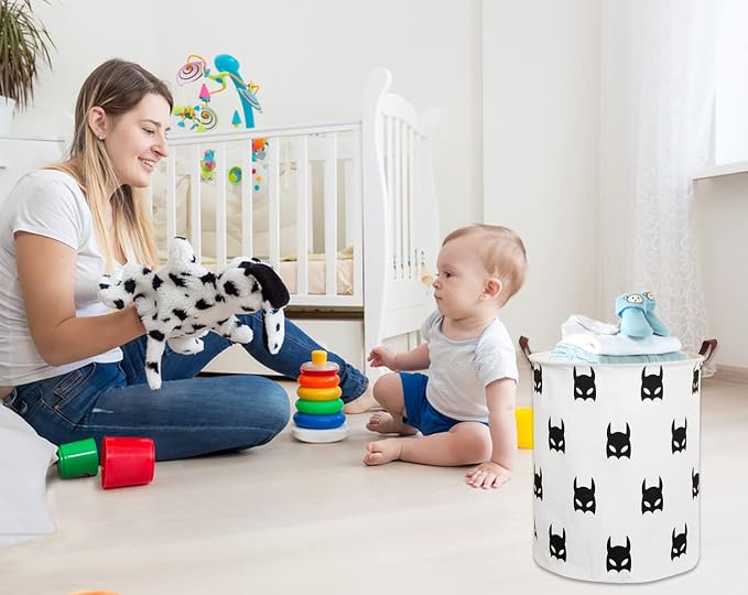 HIYAGON Large Sized Storage Baskets with Handle,Collapsible & Convenient Home Organizer Containers for Kids Toys,Baby Clothing (Black Bats) - Image 3