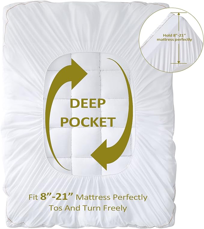 Mattress Topper Queen, Cooling Mattress Pad Cover for Hot Sleepers, Extra Thick 5D Snow Down Alternative Overfilled Plush Pillow Top with 8-21 Inch Deep Pocket -60"x80" Cream White