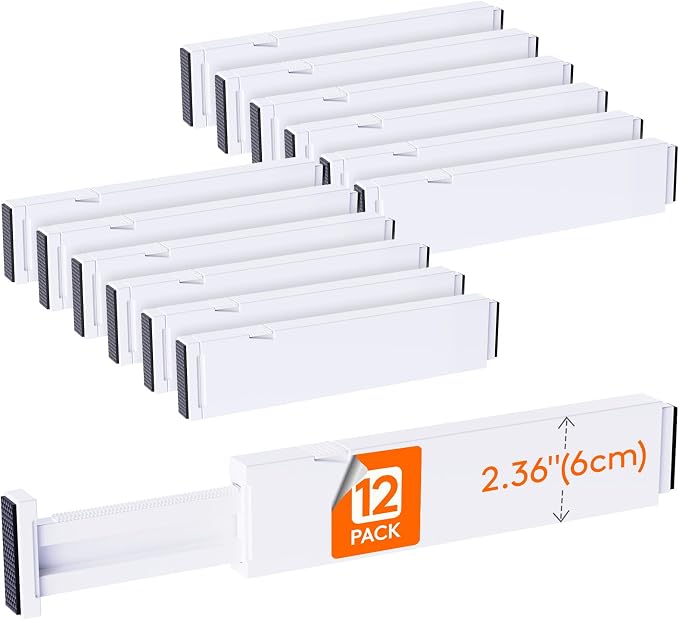 Lifewit 12 Pack 2.36" High Drawer Dividers 28-43.5cm/11-17" Adjustable Drawer Organizer for Clothes/Utensils, Expandable Drawer Separator in Dresser/Kitchen/Bedroom/Office Organization & Storage White by Lifewit