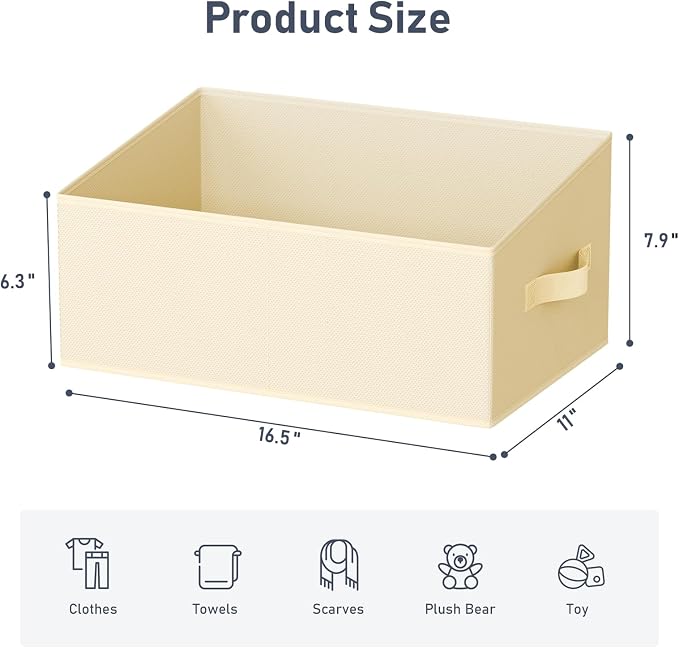 DIMJ Large Closet Storage Bins 8 Pack - Fabric Trapezoid Closet Organizer Bin, Foldable Storage Baskets for Shelves, Closet Shelf Organizer, Clothing Storage Box for Toys, Books, Towel, Clothes, Beige - Image 2