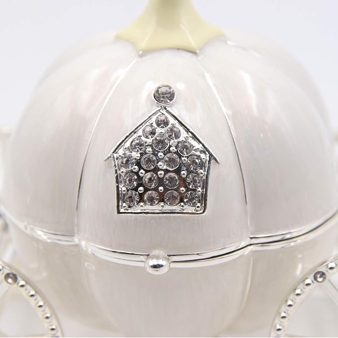 LASODY Crystal Cinderella Pumpkin Carriage Decorative Hinged Jewelry Trinket Box Unique Gift for Family,Jewelry Chests Wedding Valentine‘ Day, Mother’s Day Gifts (Small, Pumpkin Car Jewelry Box) - Image 5