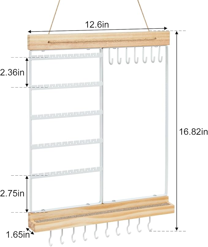 Feyejade Hanging Jewelry Organizer and Storage, 5-Tier White Earring Necklace Holder Jewelry Display Organizer Stand Rack, Wall Mounted for Earrings Necklaces Bracelets and Rings, White - Image 6