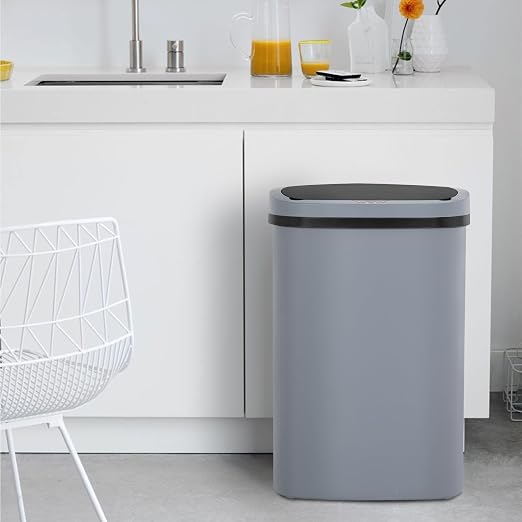 BestOffice | 13 Gallon Plastic Trash Can with Lid | Gray | Automatic Touchless Garbage Can | Odor Control | Modern Oval Design | Easy to Clean | Fits Any Kitchen, Bathroom, Office or Home - Image 6